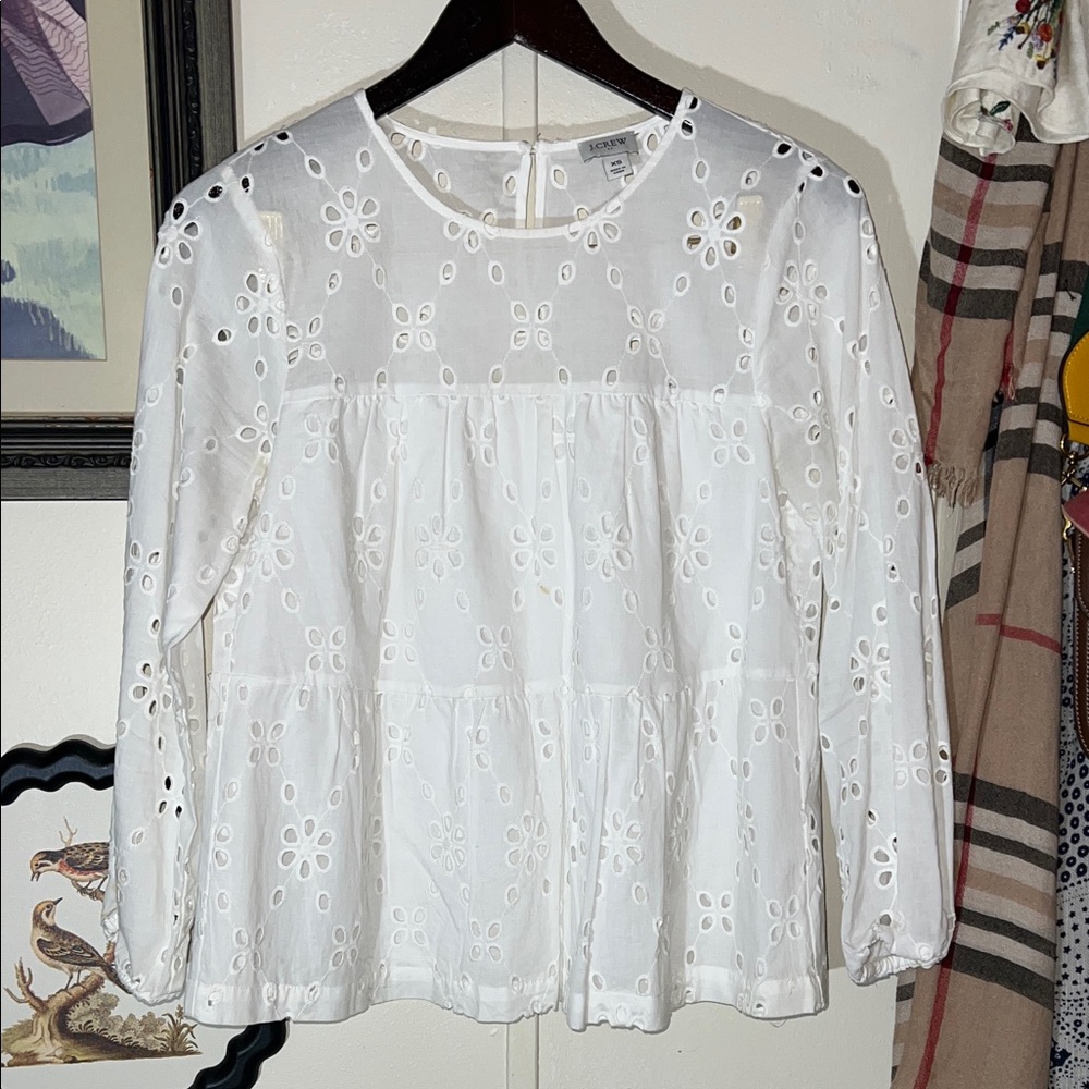 J. Crew White Floral Eyelet Blouse